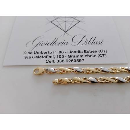 BRACCIALE Bicolore Maglia Alternata Uomo Donna ORO GIALLO BIANCO 18 Karati 750%