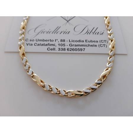 COLLANA Uomo Donna ORO Bicolore 18 Karati 750% GIALLO E BIANCO Collier GIROCOLLO