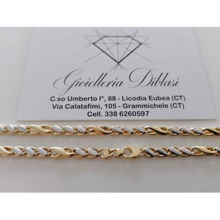 COLLANA Uomo Donna ORO Bicolore 18 Karati 750% GIALLO E BIANCO Collier GIROCOLLO