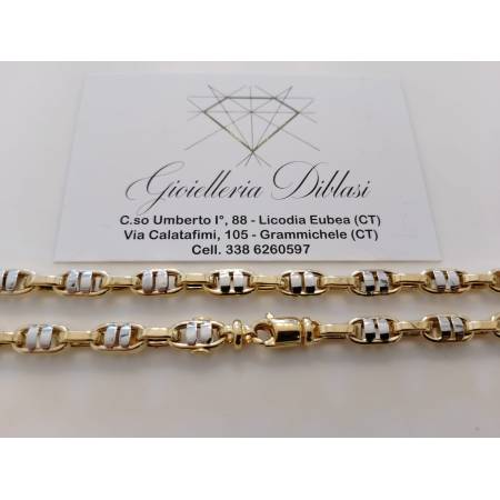 COLLANA Uomo Donna ORO Bicolore 18 Karati 750% GIALLO E BIANCO Collier GIROCOLLO