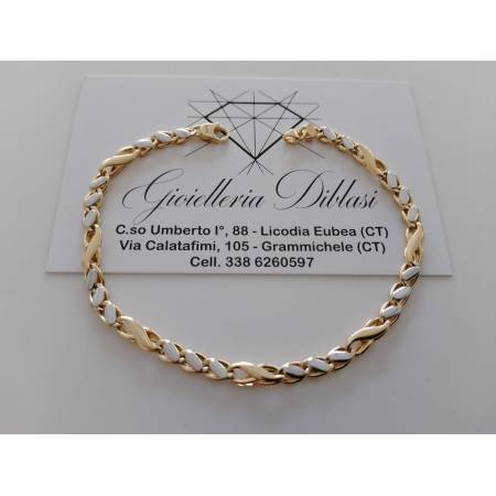 BRACCIALE ORO Maglia Bicolore GIALLO BIANCO 18 Karati 750/1000 Uomo Donna Unisex