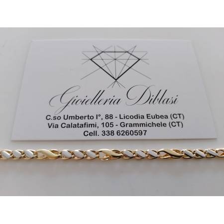 BRACCIALE ORO Maglia Bicolore GIALLO BIANCO 18 Karati 750/1000 Uomo Donna Unisex