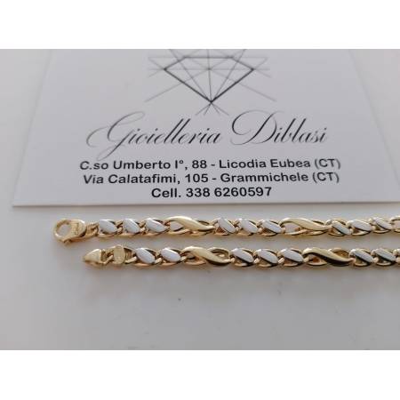 BRACCIALE ORO Maglia Bicolore GIALLO BIANCO 18 Karati 750/1000 Uomo Donna Unisex