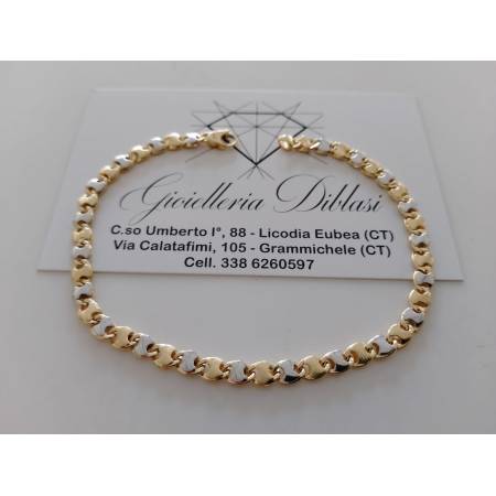 BRACCIALE In ORO Bicolore GIALLO BIANCO 18 Karati 750% Uomo Donna Maglia CATENA