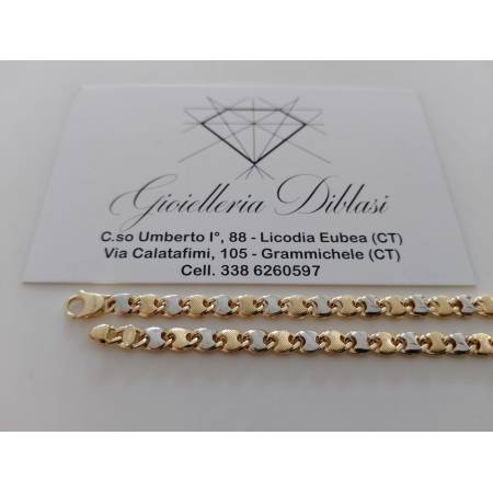 BRACCIALE In ORO Bicolore GIALLO BIANCO 18 Karati 750% Uomo Donna Maglia CATENA