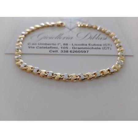 BRACCIALE In ORO Bicolore GIALLO BIANCO 18 Karati 750% Uomo Donna Maglia CATENA