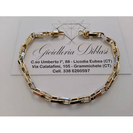 BRACCIALE ORO 18 Karati 750% Uomo Donna Bicolore GIALLO BIANCO Catena Alternata