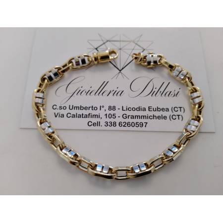 BRACCIALE In ORO 18 Karati 750% Uomo Donna Bicolore GIALLO BIANCO Maglia Catena