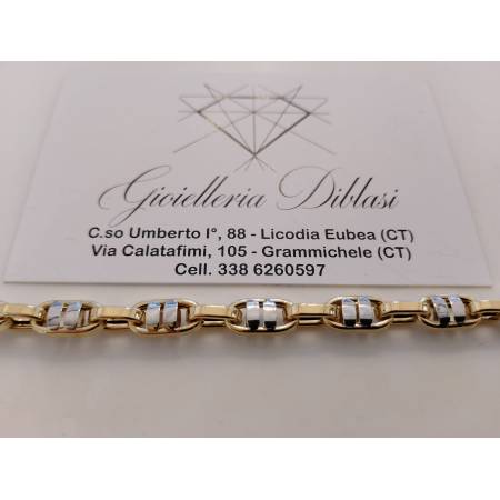 BRACCIALE In ORO 18 Karati 750% Uomo Donna Bicolore GIALLO BIANCO Maglia Catena