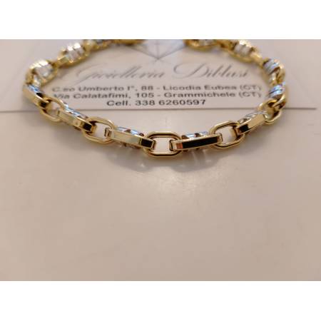 BRACCIALE In ORO 18 Karati 750% Uomo Donna Bicolore GIALLO BIANCO Maglia Catena