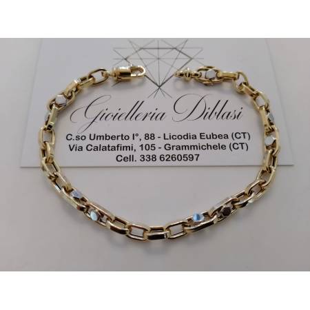 BRACCIALE In ORO 18 Karati 750% Uomo Donna Bicolore GIALLO BIANCO Maglia Catena