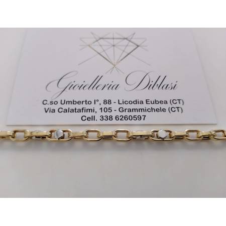BRACCIALE In ORO 18 Karati 750% Uomo Donna Bicolore GIALLO BIANCO Maglia Catena