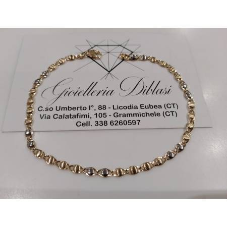 BRACCIALE In ORO 18 Karati 750% Uomo Donna Bicolore GIALLO BIANCO Maglia Catena