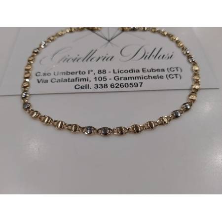 BRACCIALE In ORO 18 Karati 750% Uomo Donna Bicolore GIALLO BIANCO Maglia Catena