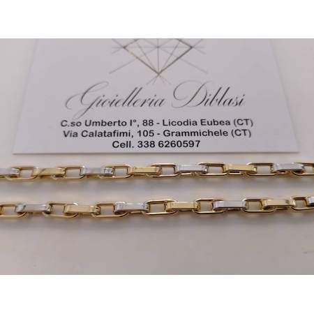 COLLANA Collier CATENA Girocollo ORO 18 KT 750% GIALLO BIANCO Maglia Uomo Donna