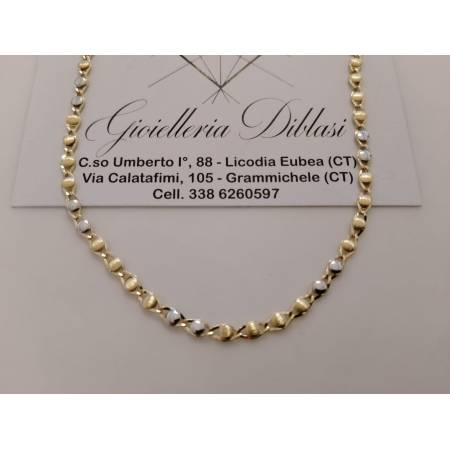 COLLANA GIROCOLLO Uomo Donna ORO GIALLO BIANCO 18 KT 750% Maglia Bicolor Collier