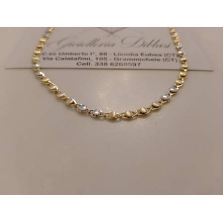 COLLANA GIROCOLLO Uomo Donna ORO GIALLO BIANCO 18 KT 750% Maglia Bicolor Collier
