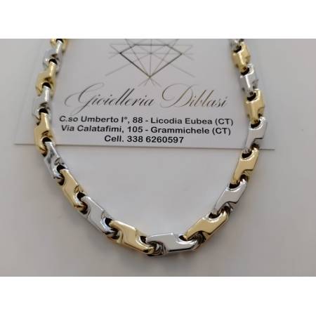 COLLANA Uomo Donna ORO Bicolore 18 Karati 750% GIALLO E BIANCO Collier GIROCOLLO