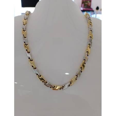 COLLANA Uomo Donna ORO Bicolore 18 Karati 750% GIALLO E BIANCO Collier GIROCOLLO