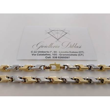 COLLANA Uomo Donna ORO Bicolore 18 Karati 750% GIALLO E BIANCO Collier GIROCOLLO