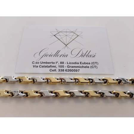 COLLANA Uomo Donna ORO Bicolore 18 Karati 750% GIALLO E BIANCO Collier GIROCOLLO
