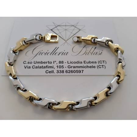 BRACCIALE Uomo Donna Oro 18 Karati 750% ORO GIALLO BIANCO Maglia Bicolore Lucida