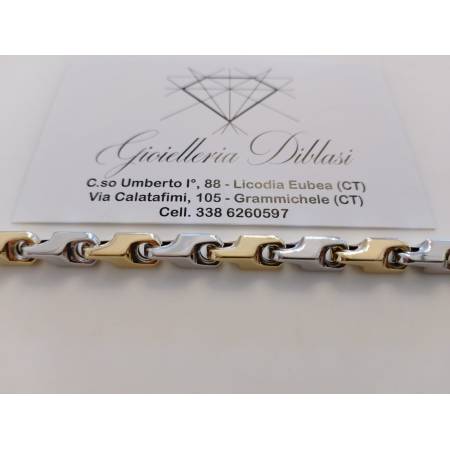 BRACCIALE Uomo Donna Oro 18 Karati 750% ORO GIALLO BIANCO Maglia Bicolore Lucida