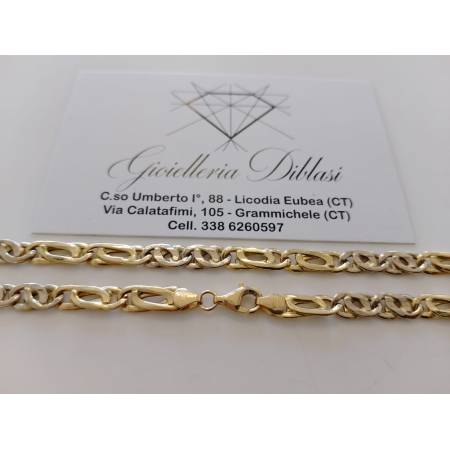 COLLANA ORO 18 Kt 750 Giallo Bianco Bicolore Uomo Donna Catena GIROCOLLO COLLIER