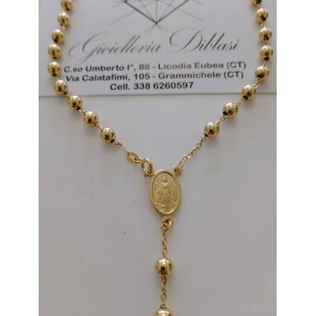 COLLANA ROSARIO ORO GIALLO 18 Karati Uomo Donna Sfere MEDAGLIA MIRACOLOSA CROCE