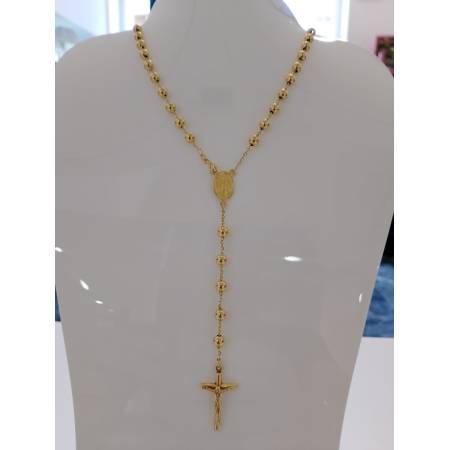 COLLANA ROSARIO ORO GIALLO 18 Karati Uomo Donna Sfere MEDAGLIA MIRACOLOSA CROCE