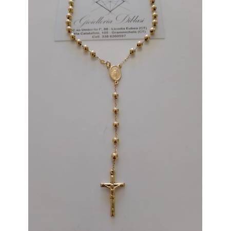 COLLANA ROSARIO ORO GIALLO 18 Karati Uomo Donna Sfere MEDAGLIA MIRACOLOSA CROCE