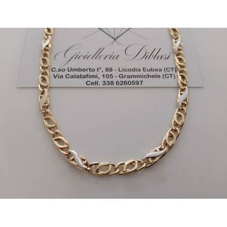 COLLANA Maglia Bicolore GIALLO BIANCO Uomo Donna Unisex Oro 18 Karati 750/1000