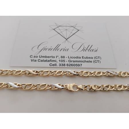 COLLANA Maglia Bicolore GIALLO BIANCO Uomo Donna Unisex Oro 18 Karati 750/1000