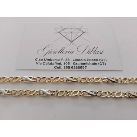 COLLANA Maglia Bicolore GIALLO BIANCO Uomo Donna Unisex Oro 18 Karati 750/1000