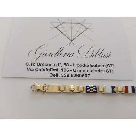BRACCIALE Uomo In ORO GIALLO 18 Karati 750/1000 Maglia Con Bandierine Colorate