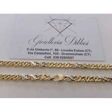 COLLANA Collier Uomo Donna ORO 18 KARATI 750% Bicolore Maglia CATENA GIROCOLLO