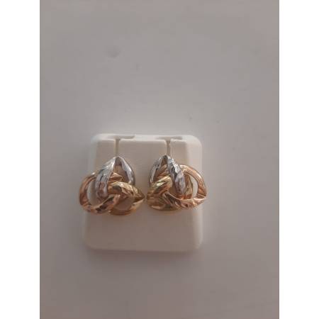 ORECCHINI Con Tre Colori ORO GIALLO BIANCO ROSSO 18 Kt 750%