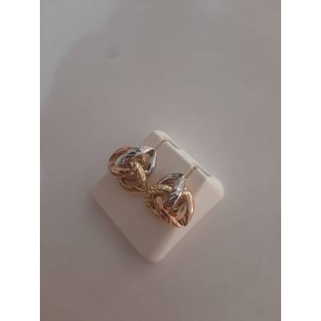 ORECCHINI Con Tre Colori ORO GIALLO BIANCO ROSSO 18 Kt 750%