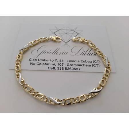 BRACCIALE In ORO Bicolore GIALLO BIANCO 18 Karati 750% Uomo Donna Maglia CATENA