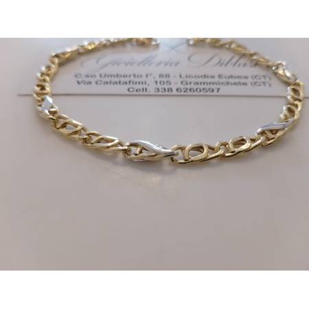 BRACCIALE In ORO Bicolore GIALLO BIANCO 18 Karati 750% Uomo Donna Maglia CATENA