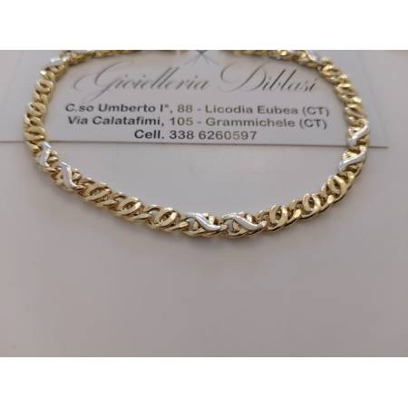 BRACCIALE In ORO Bicolore GIALLO BIANCO 18 Karati 750% Uomo Donna Maglia CATENA