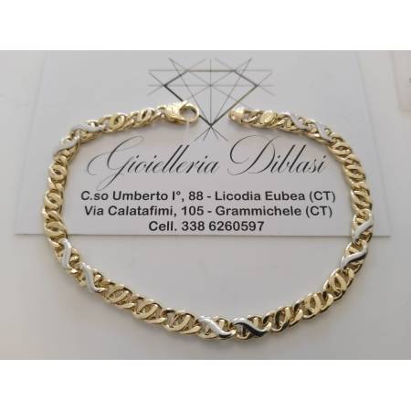 BRACCIALE In ORO Bicolore GIALLO BIANCO 18 Karati 750% Uomo Donna Maglia CATENA