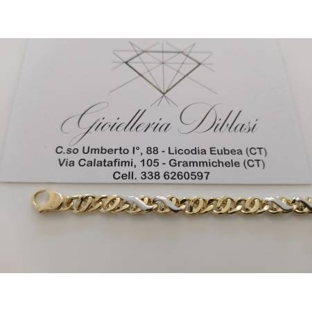 BRACCIALE In ORO Bicolore GIALLO BIANCO 18 Karati 750% Uomo Donna Maglia CATENA