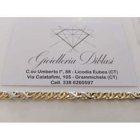 BRACCIALE In ORO Bicolore GIALLO BIANCO 18 Karati 750% Uomo Donna Maglia CATENA