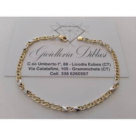 BRACCIALE ORO 18 Kt 750% Uomo Donna Unisex Bicolore GIALLO BIANCO Maglia Catena