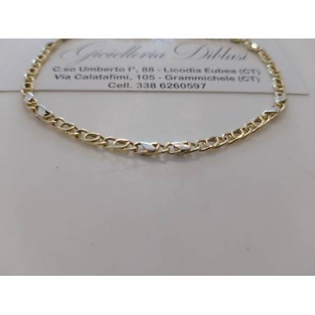 BRACCIALE ORO 18 Kt 750% Uomo Donna Unisex Bicolore GIALLO BIANCO Maglia Catena