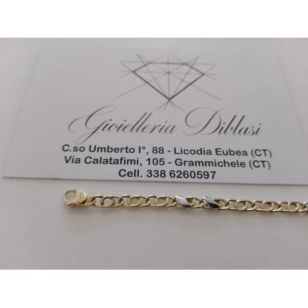 BRACCIALE ORO 18 Kt 750% Uomo Donna Unisex Bicolore GIALLO BIANCO Maglia Catena