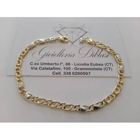 BRACCIALE ORO 18 Kt 750% Uomo Donna Unisex Bicolore GIALLO BIANCO Maglia Catena
