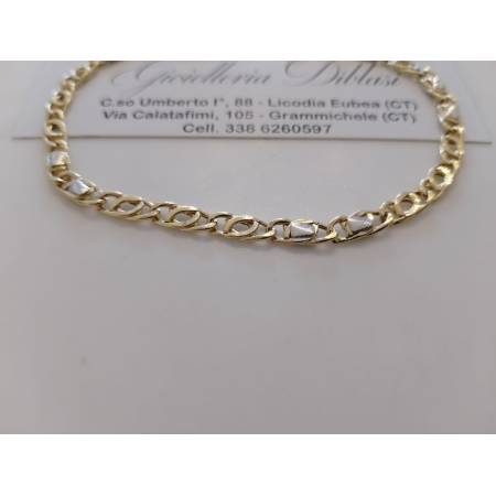 BRACCIALE ORO 18 Kt 750% Uomo Donna Unisex Bicolore GIALLO BIANCO Maglia Catena