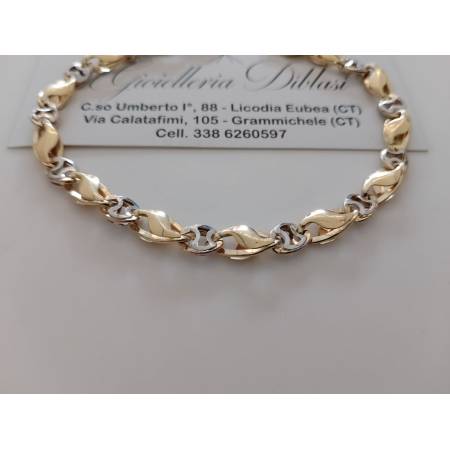 BRACCIALE ORO 18 Karati 750/1000 Uomo Donna Bicolore GIALLO E BIANCO Maglia